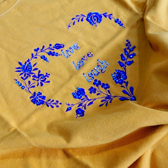 Woman embroidered T-shirt with rhinestones "Live-Love-Laugh" - Picture 6 of 9